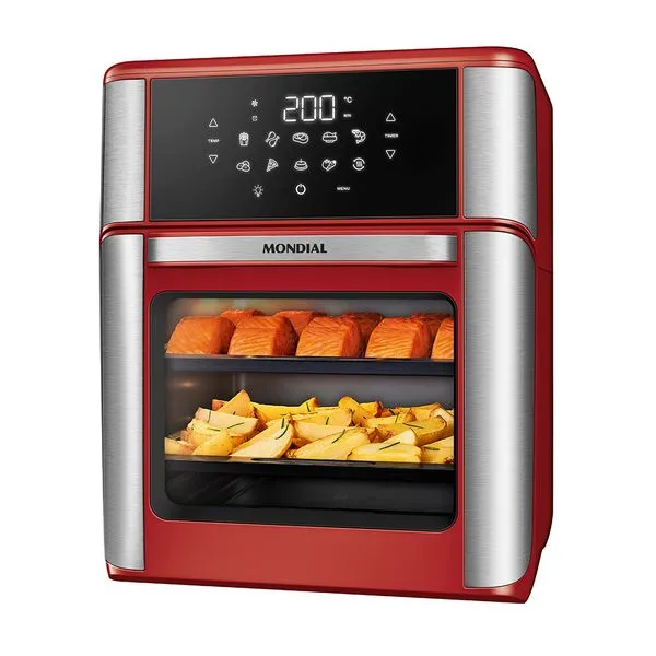 Fritadeira Air Fryer Forno Oven 12L Mondial Vermelho/Inox 2000W - AFON-12L-RI 220V