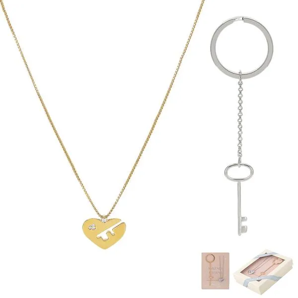 Conjunto colar e chaveiro de coração em zircônia