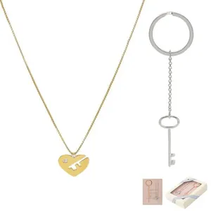 Conjunto colar e chaveiro de coração em zircônia