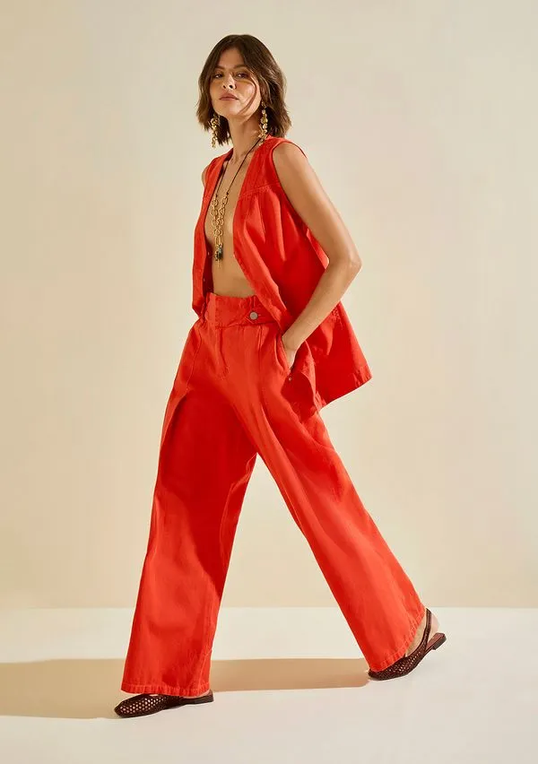 Calça Morena Rosa Wide Alta Vermelho 36