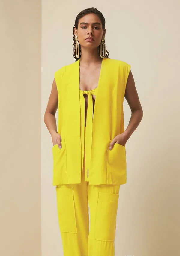 Kimono Morena Rosa Alongado Com Faixa Amarelo GG