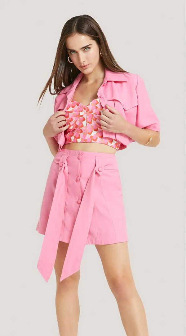 Saia Morena Rosa Curta Clochard Com Faixa Pink 36