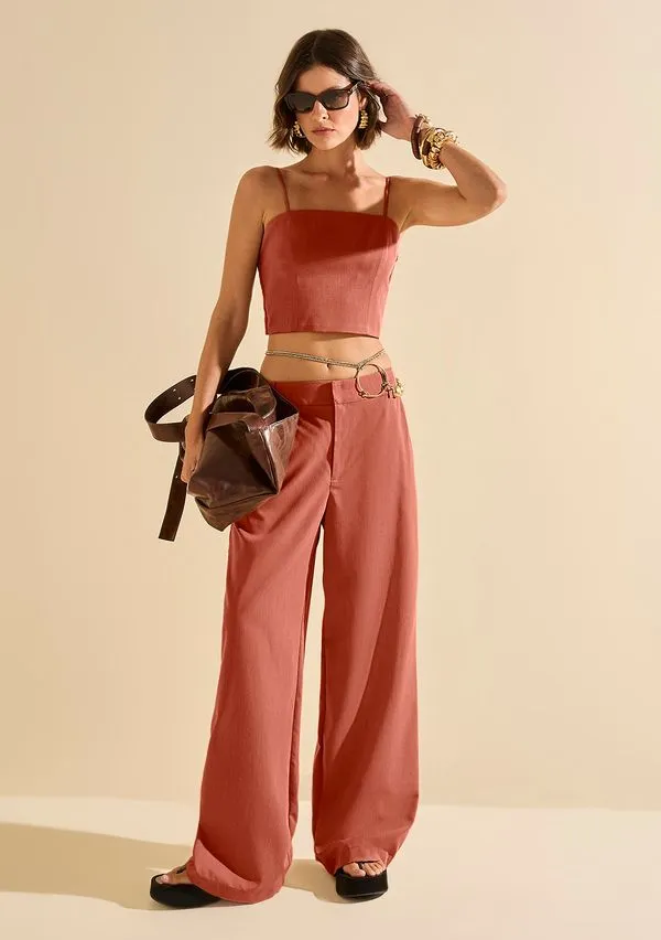 Calça Morena Rosa Wide Alta Vermelho 44