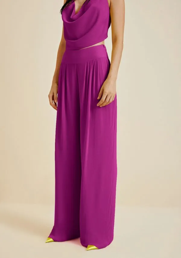 Calça Morena Rosa Pantalona Cós Alto Com Pregas Roxo 36