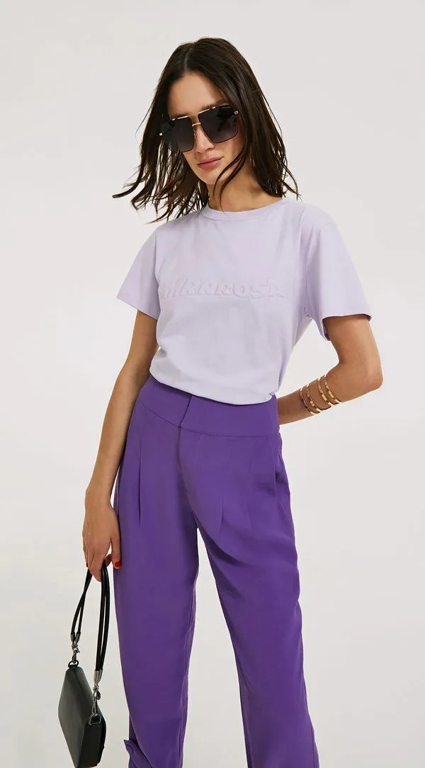 Blusa Morena Rosa Decote Redondo Manga Curta Detalhe Frente Lilas G