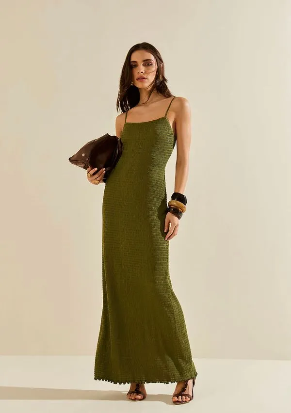 Vestido Morena Rosa Ajustado Decote Careca Sem Manga Midi Verde PP