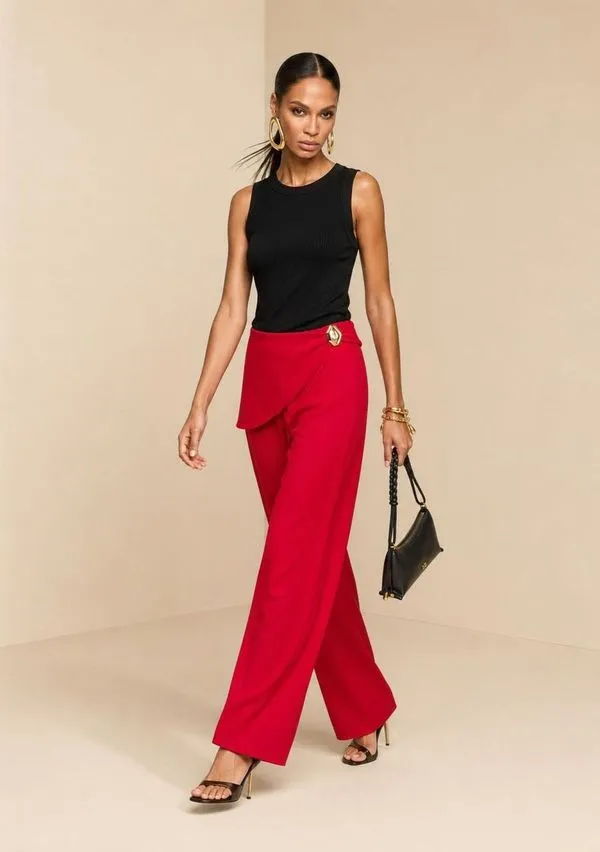 Calça Morena Rosa Reta Alta Vermelho 36