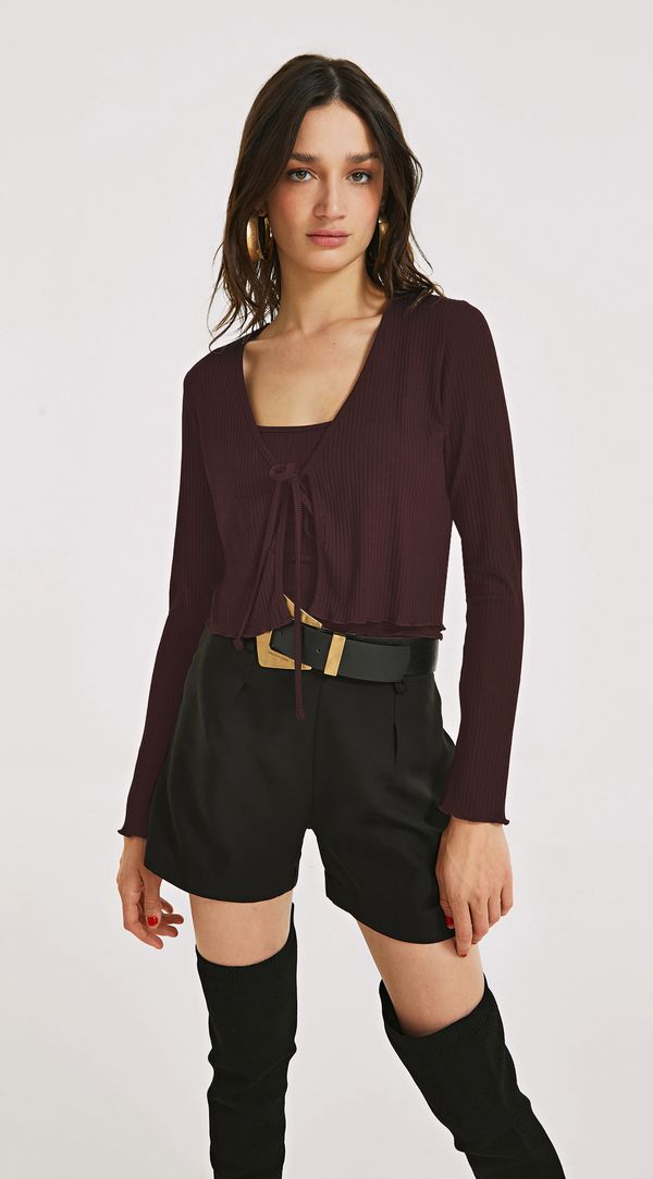 Blusa Morena Rosa Decote Amarração Manga Longa Com Regata Vermelho P