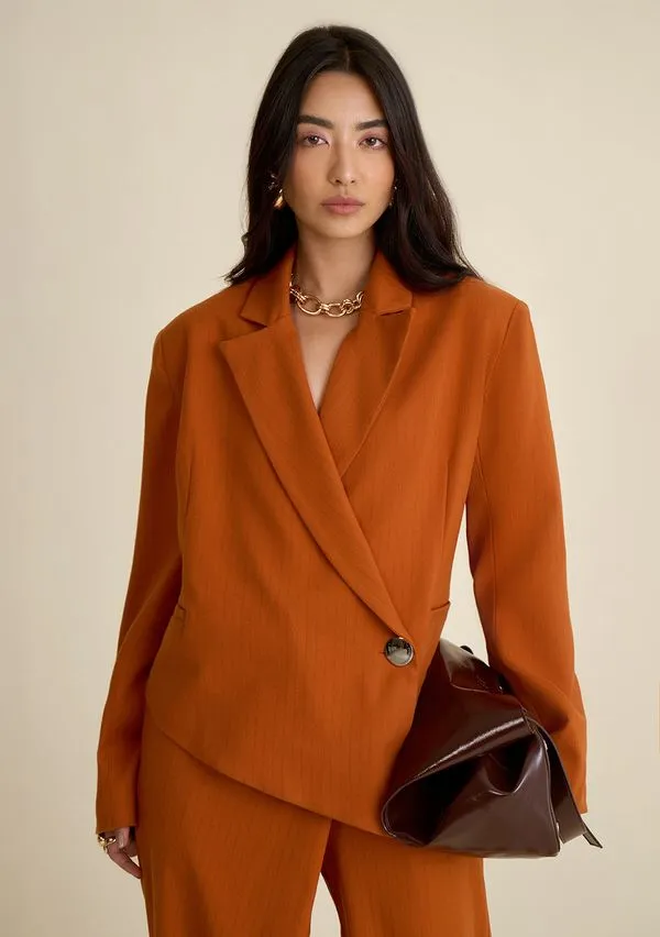 Blazer Morena Rosa Solto Manga Longa Padrão Laranja G