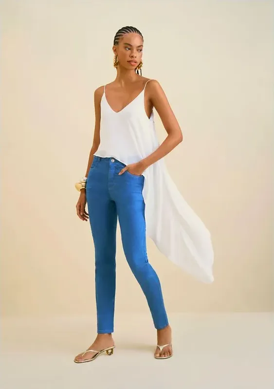 Calça Morena Rosa Skinny Andreia Cós Intermediário Barra Normal Jeans 44