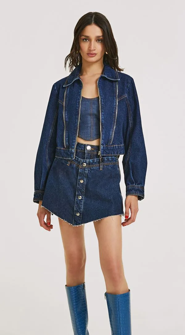 Shorts Morena Rosa Saia Detalhe Zíper Jeans 36
