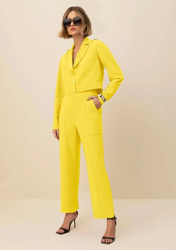 Calca Morena Rosa Cenoura Cós Alto Bolso Faca Amarelo 40