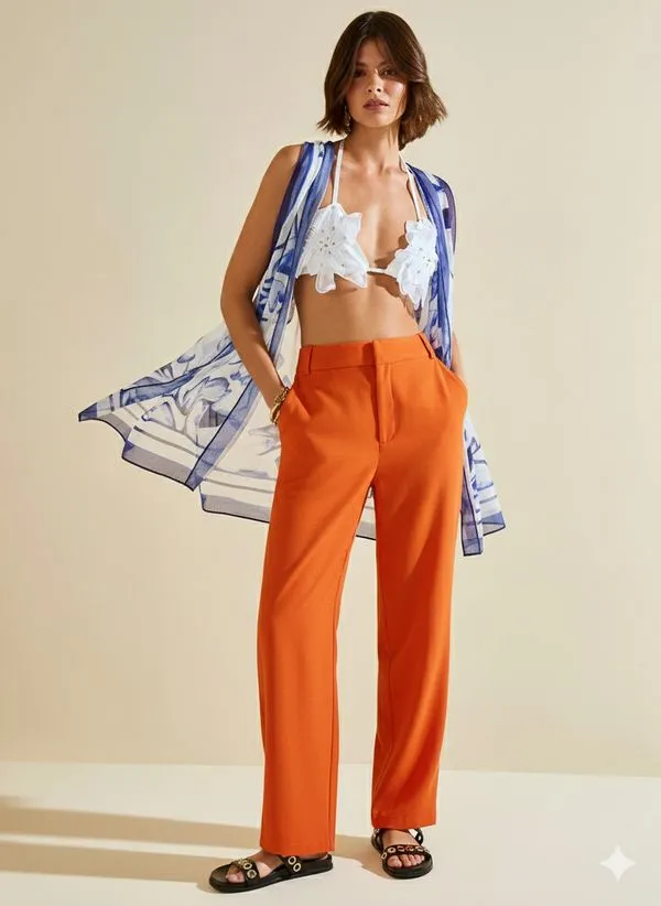Calça Morena Rosa Reta Alta Laranja 38