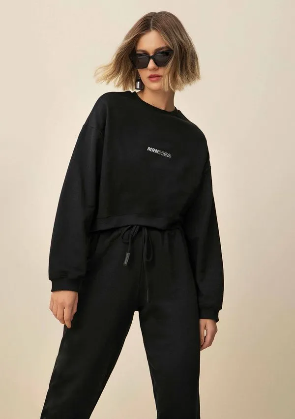 Blusa Morena Rosa Decote Redondo Manga Longa Com Termocolante Preto M