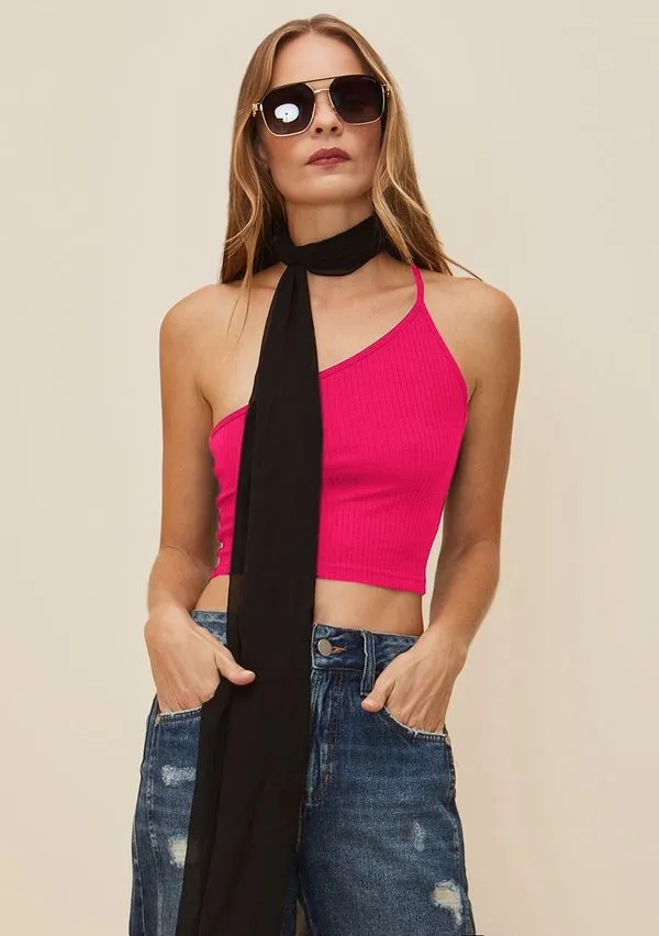 Top Morena Rosa Ombro Só Alça Assimétrico Pink M