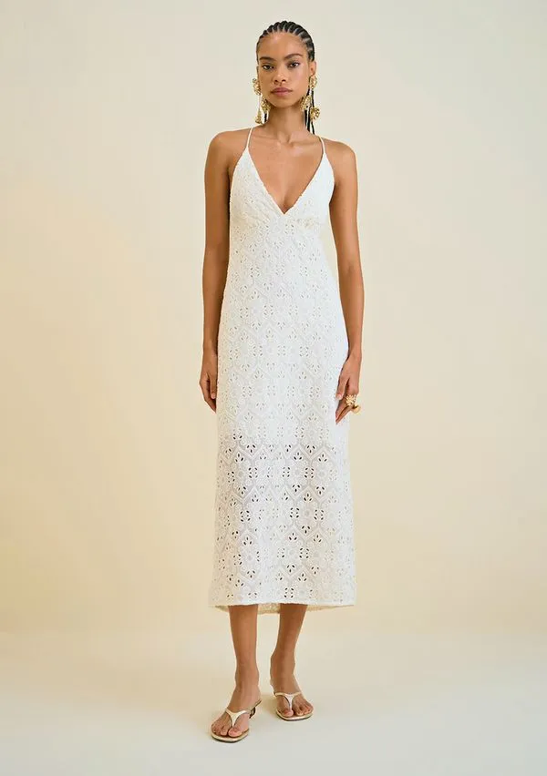 Vestido Morena Rosa Ajustado Decote V Com Alça Midi Bege G