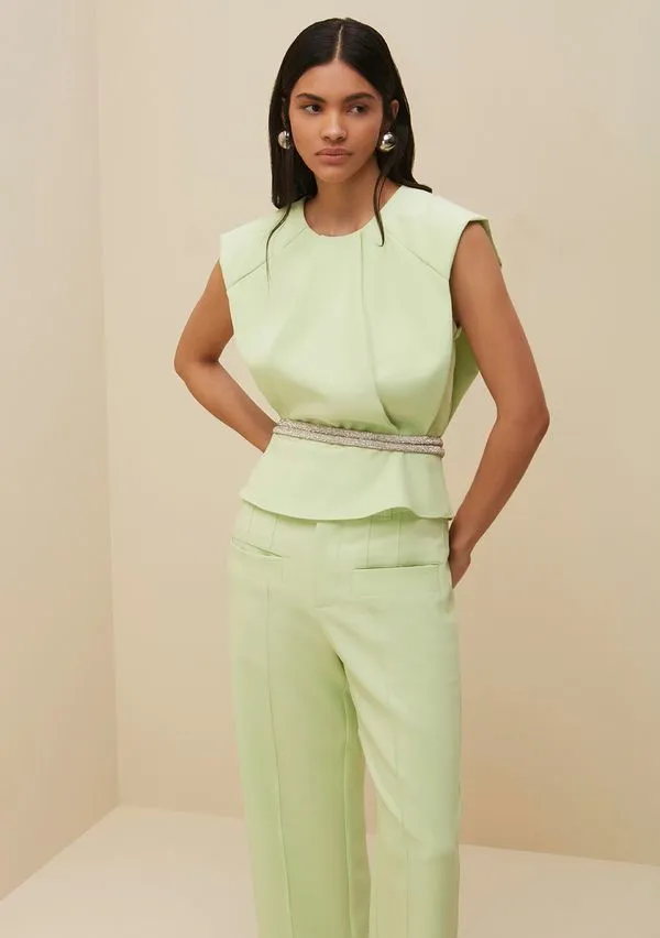 Blusa Morena Rosa Decote Redondo Cavada Com Pregas Verde Claro G