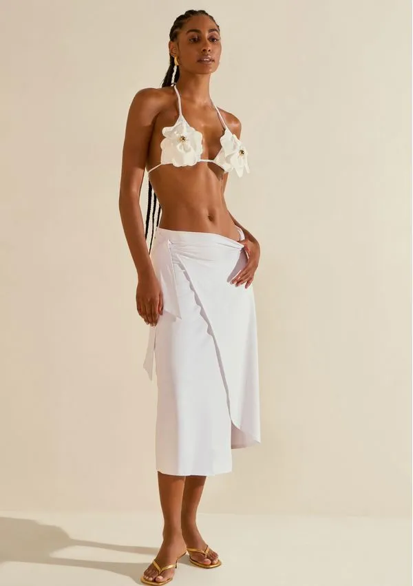 Saia Morena Rosa Evasê Média Midi Off White P