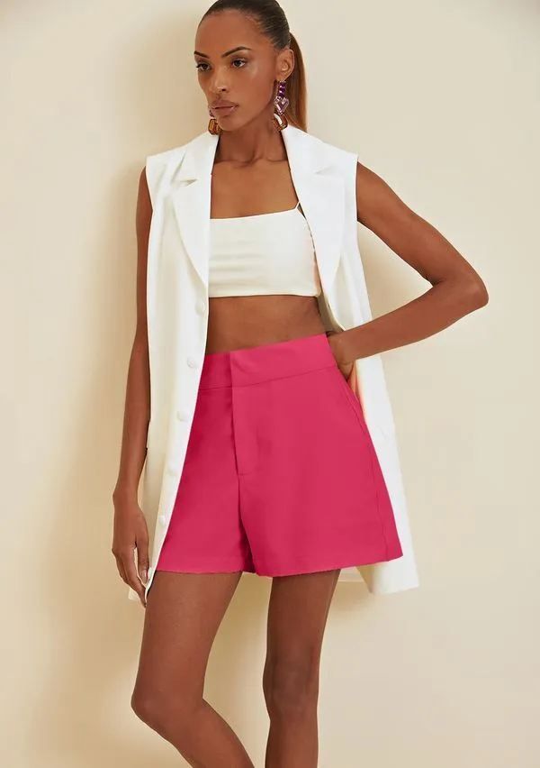 Shorts Morena Rosa Alfaiataria Bolso Faca Pink 36