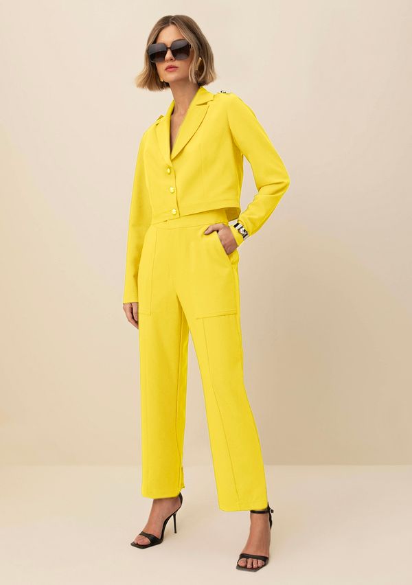 Calca Morena Rosa Cenoura Cós Alto Bolso Faca Amarelo 44