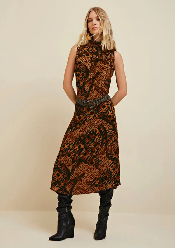 Vestido Morena Rosa Midi Gola Alta Com Lastex Preto M