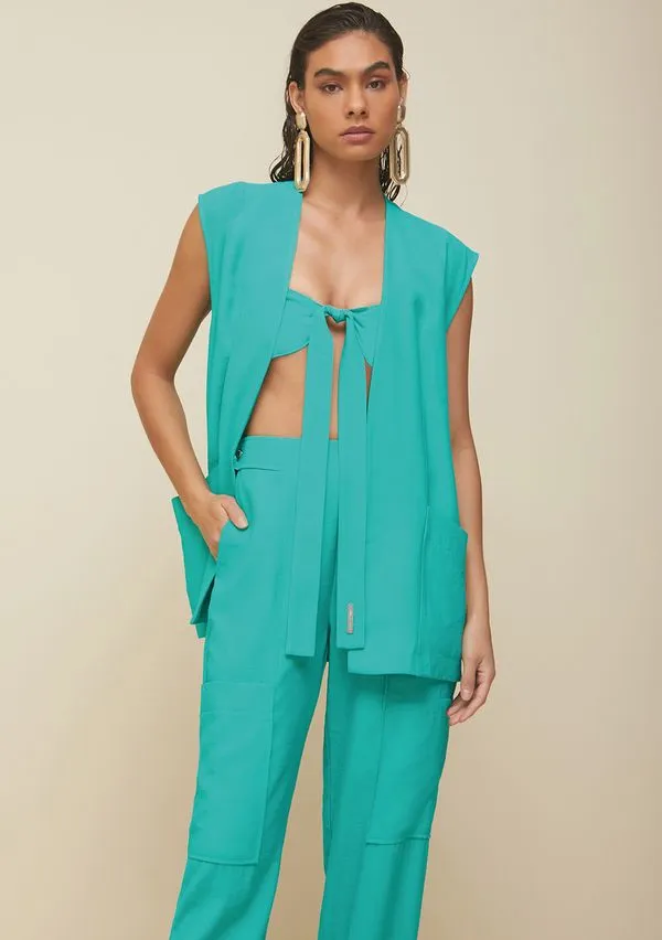 Kimono Morena Rosa Alongado Com Faixa Verde G