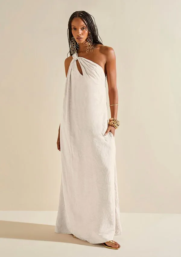 Vestido Morena Rosa Solto Um Ombro Só Com Alça Midi Off White P