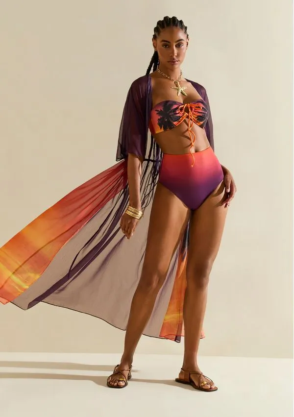 Kaftan Morena Rosa Solto Manga Curta Alongado Laranja P