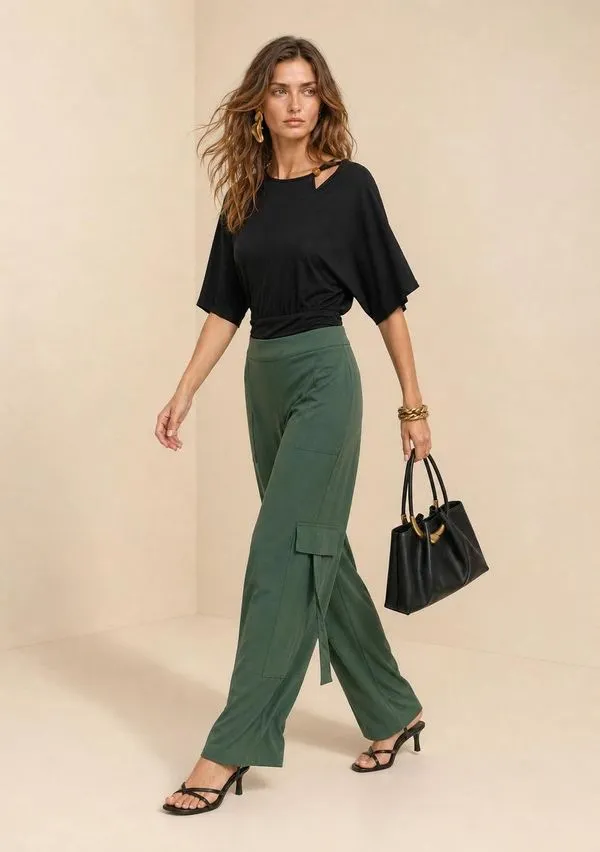 Calça Morena Rosa Reta Alta Verde 36