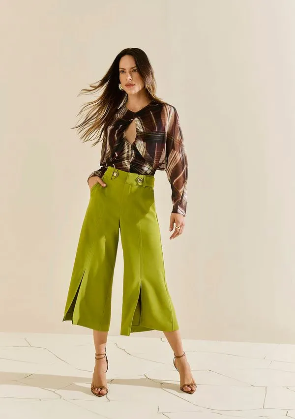 Calça Morena Rosa Pantalona Alta Verde 38