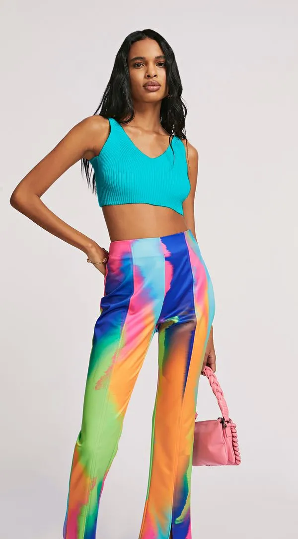 Top Morena Rosa Justo Cavado Canelado Azul M