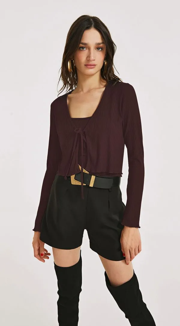 Blusa Morena Rosa Decote Amarração Manga Longa Com Regata Vermelho G