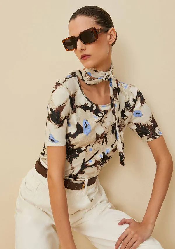 T-Shirt Morena Rosa Decote Redondo Estampada Azul G