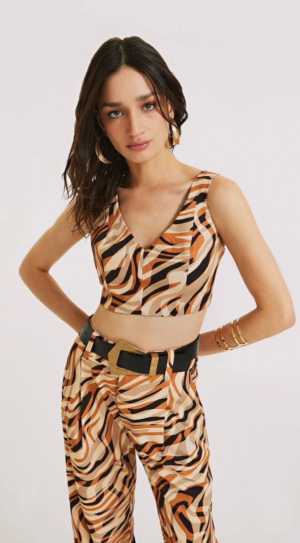 Top Morena Rosa Justo Alça Detalhe Zíper Marrom G