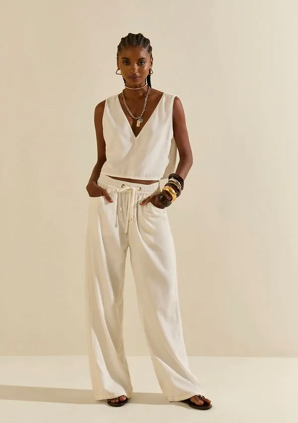 Top Morena Rosa Decote V Alça Larga Off White P