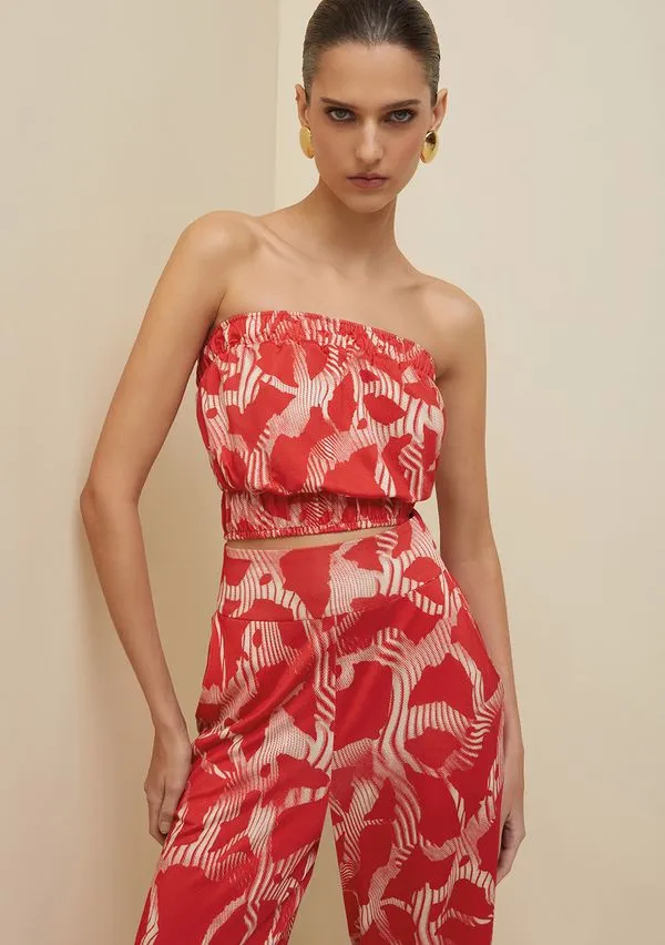 Top Morena Rosa Faixa Sem Alça Detalhe Elástico Vermelho G