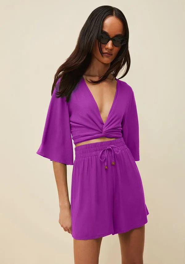 Shorts Morena Rosa Boxer Com Amarração Roxo 40