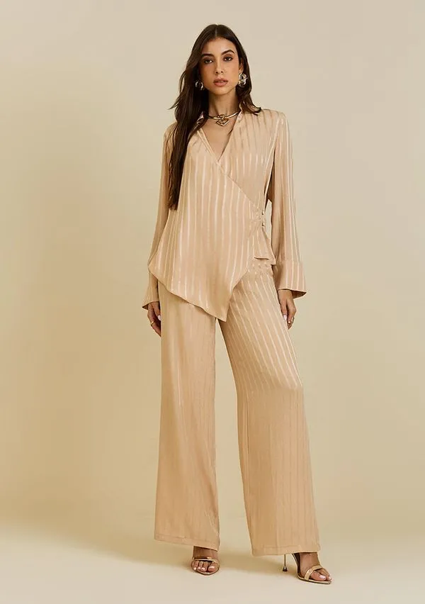 Calça Morena Rosa Wide Alta Bege 36