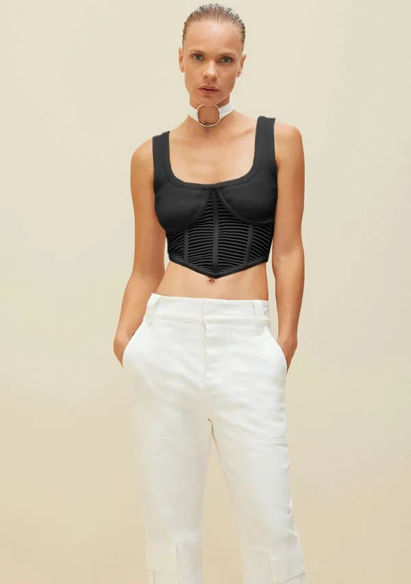 Top Morena Rosa Corset Alça Tricô Preto G