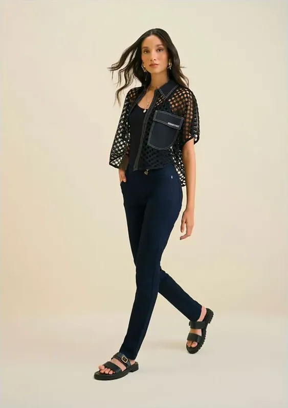 Calça Morena Rosa Skinny Andreia Cós Intermediário Com Pence Jeans 42