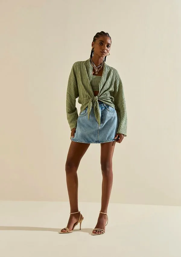 Blusa Morena Rosa Ajustada Decote V Manga Longa Padrão Verde G