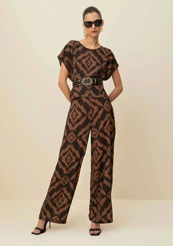 Calça Morena Rosa Reta Estampada Preto E Marrom Preto 42