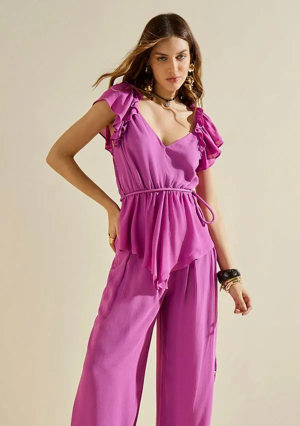 Calça Morena Rosa Pantalona Alta Roxo 42
