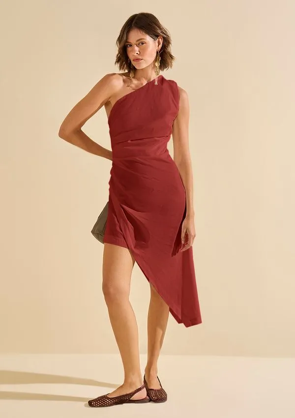 Vestido Morena Rosa Ajustado Um Ombro Só Sem Manga Midi Marrom P
