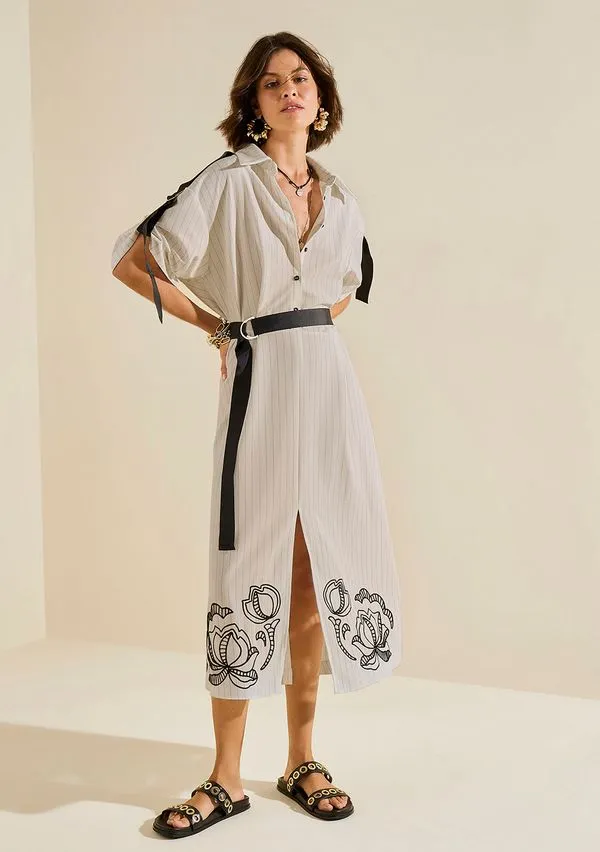 Vestido Morena Rosa Ajustado Decote V Manga Curta Midi Off White G