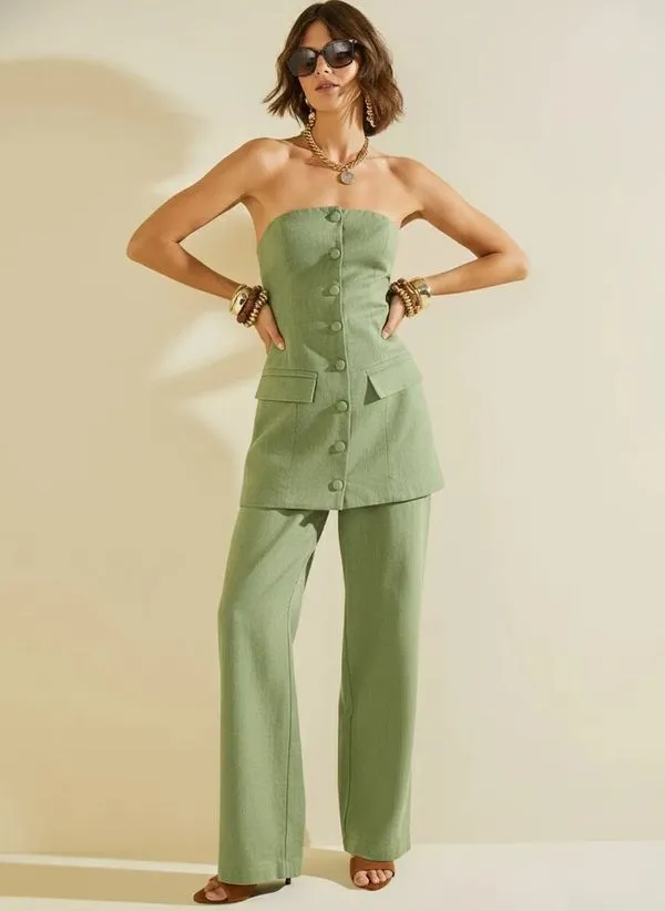 Calça Morena Rosa Reta Alta Verde 42