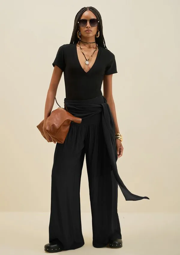 Calça Morena Rosa Pantalona Alta Preto 46