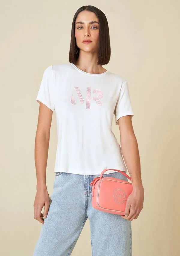 T-Shirt Morena Rosa Decote Redondo Detalhe Termocolante Off White M