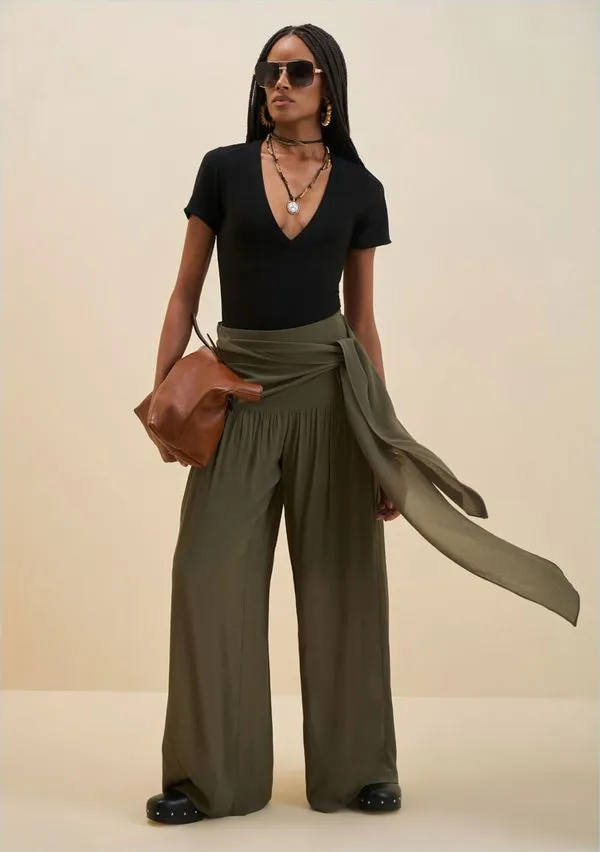 Calça Morena Rosa Pantalona Alta Verde 46
