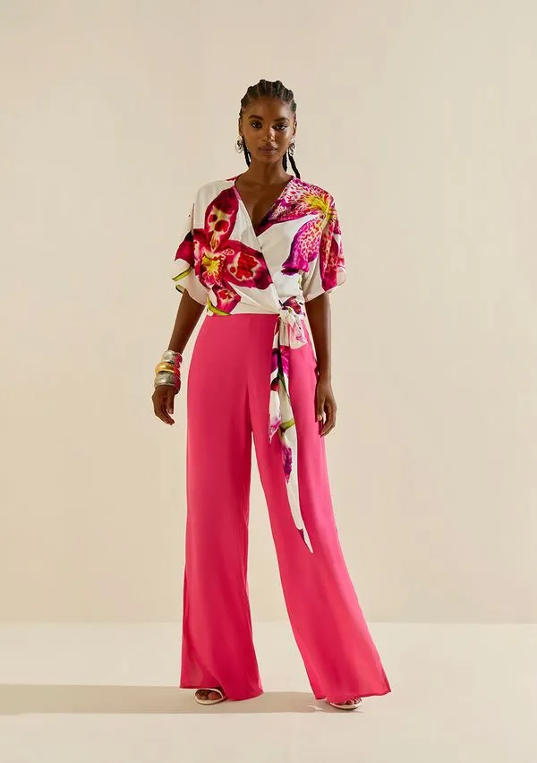 Calça Morena Rosa Pantalona Alta Rosa 44